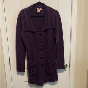 Purple Long Cardigan with Shawl Collar